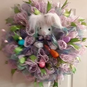Adorable Large Fuzzy Rabbit Wreath